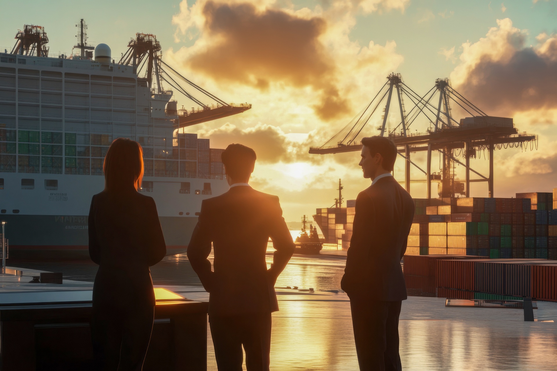 Führungskräfte am Terminal bei Sonnenuntergang | Digitalisierung Terminal

