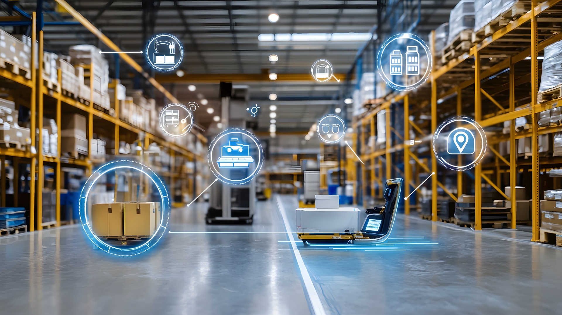 Automatisiertes Lager mit digitalen Symbolen | Fernlicht Zusatzscheinwerfer
